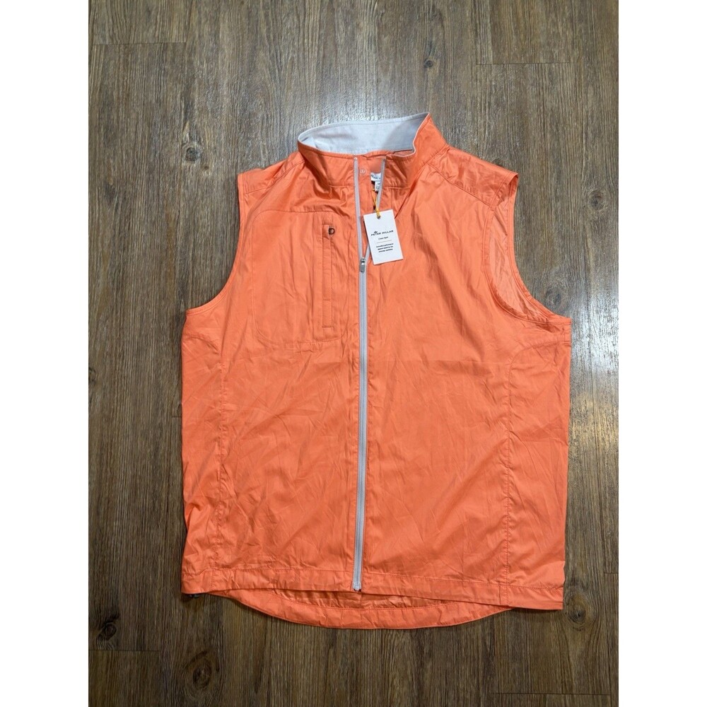 NEW Peter Millar Mens M Orange Vibrant Crown Sport Full Zip Golf Vest MF19EZ31